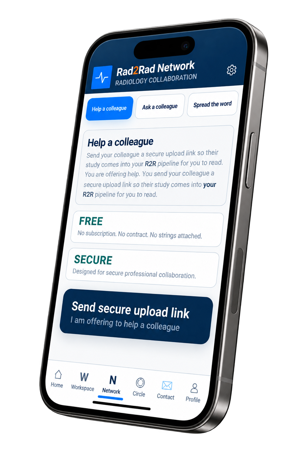 Rad2Rad mobile collaboration app on a phone